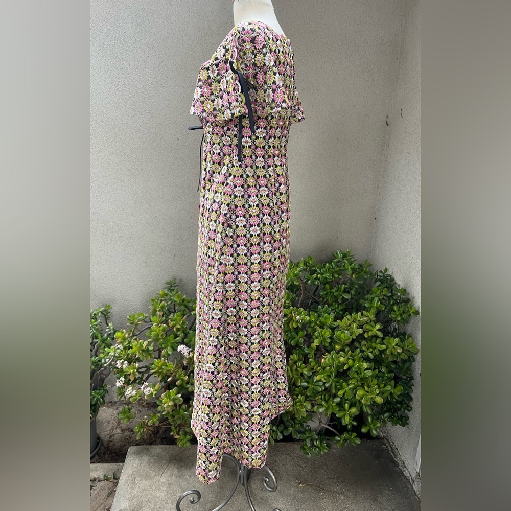 Vintage 70s maxi dress empire waist embroidered lace black lining Sz XS handmade - Picture 4 of 13